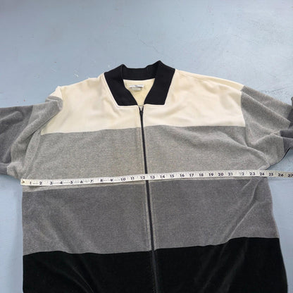 VTG Neiman Marcus Velour Track Jacket L Gray Zip USA 80s Loungewear Colorblock