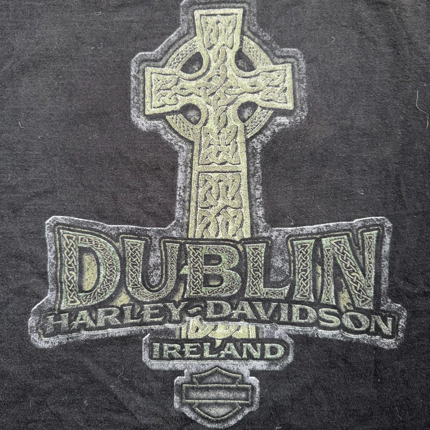 Harley Davidson Dublin Ireland Vintage T Shirt Y2K Black Promo Cross Motorcycle