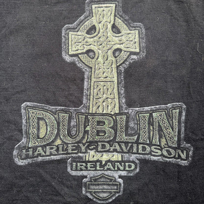 Harley Davidson Dublin Ireland Vintage T Shirt Y2K Black Promo Cross Motorcycle