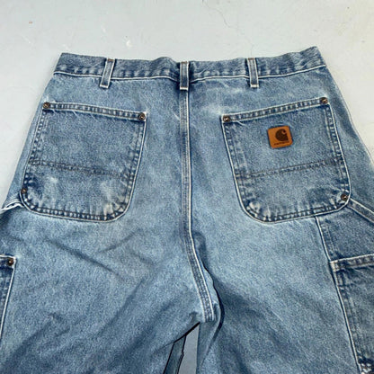 VTG Carhartt Men’s B73 DST 36x32 Double Knee Denim Jeans Workwear Thrashed