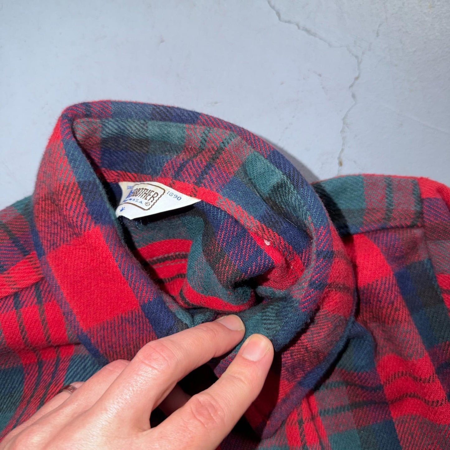VTG Five Brother Shirt Mens M Shadow Plaid Flannel USA Red 1980s 80s Green Red