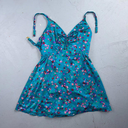 VTG Sears Hawaiian Fashion Colorful 1 Piece Swimsuit Sz 16 1970s Blue Floral