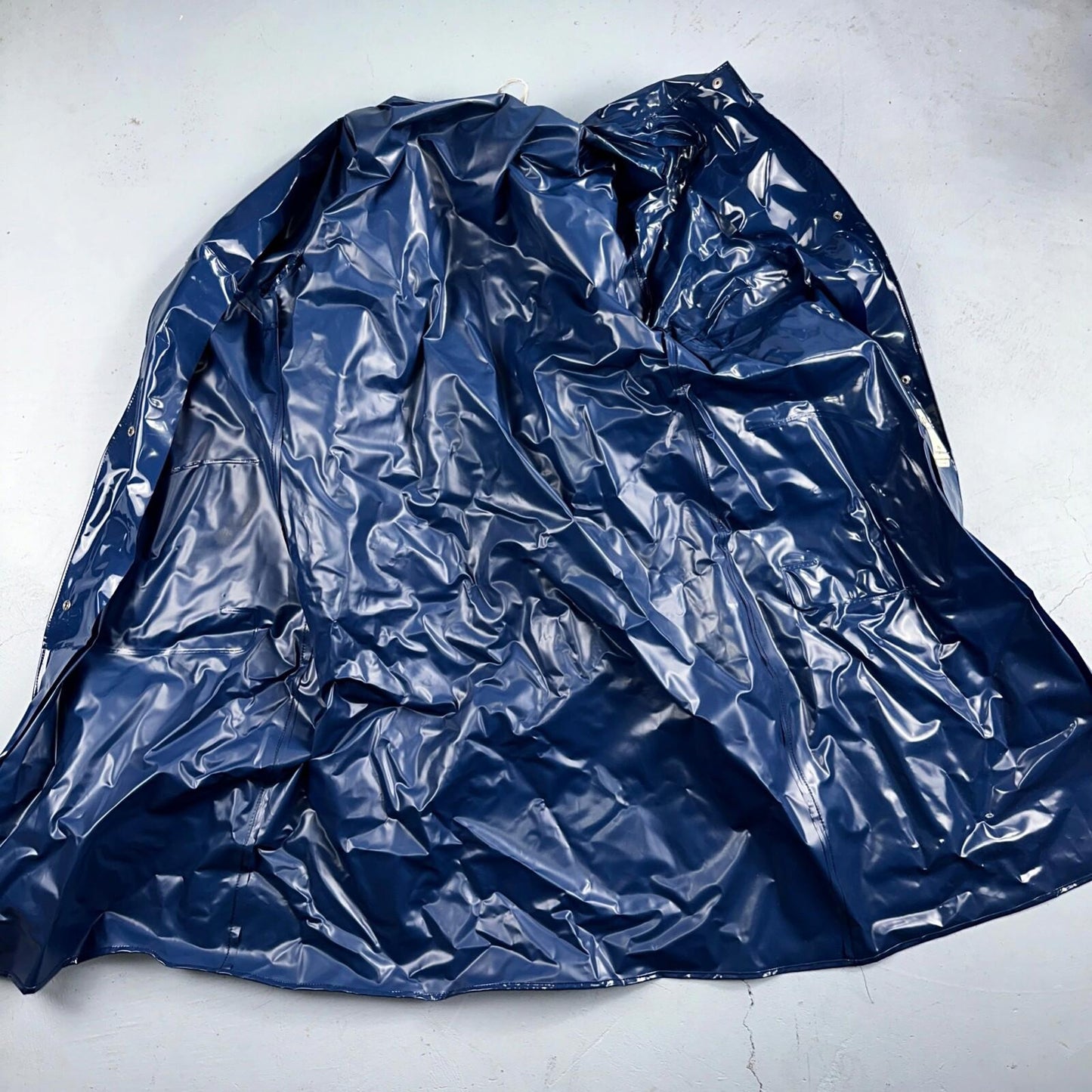 Liliput Womens Blue Trench Raincoat + Bucket Hat Polyester Rubber Vinyl 70s VTG