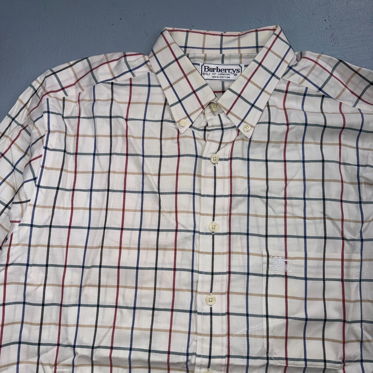 Burberrys London White Check Button Down Shirt 100% Cotton Men's L VTG Designer