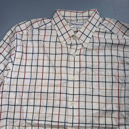 Burberrys London White Check Button Down Shirt 100% Cotton Men's L VTG Designer