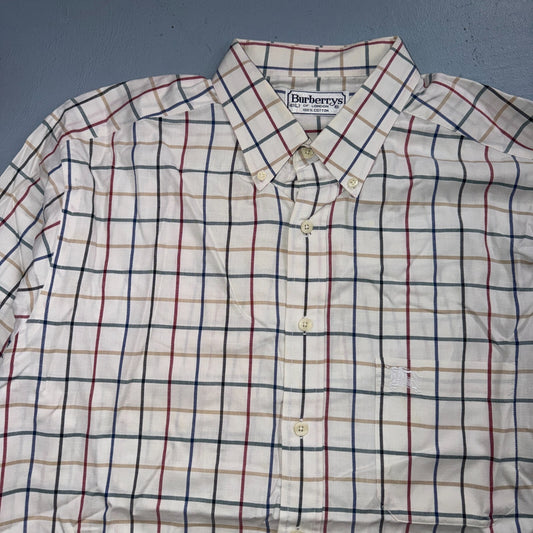 Burberrys London White Check Button Down Shirt 100% Cotton Men's L VTG Designer