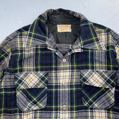 VTG 70s Penneys Towncraft Loop Collar Wool Plaid Shirt Camp Board Rockabilly