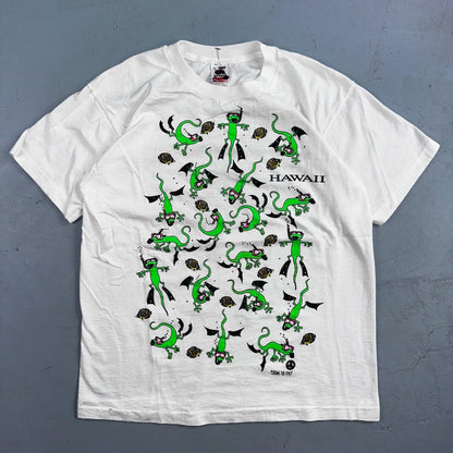 Hawaii Lizards Snorkling 90s VTG T Shirt FOTL Single Stitch Fish Gecko Cute