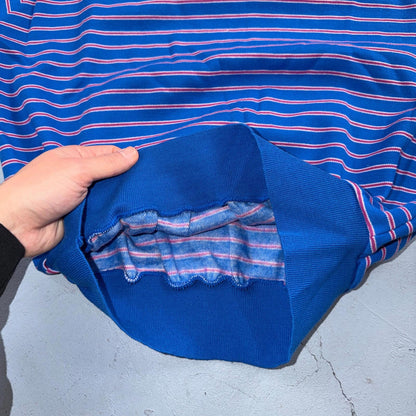 Charisma Striped Pullover Sweater Blue Aqua Ski Short Sleeve 1980s Euro VTG