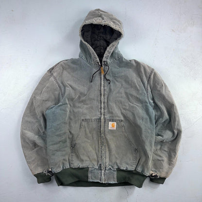Vintage Carhartt Olive Green Hooded Jacket Bomber Coat Thrashed Faded 90s Y2K