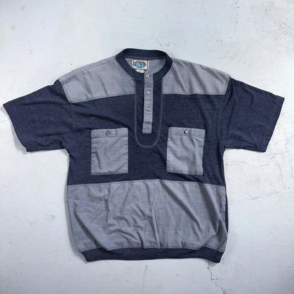 Vintage Essentials International Shirt M Blue Jean Sleeve Button Up 90s 80s