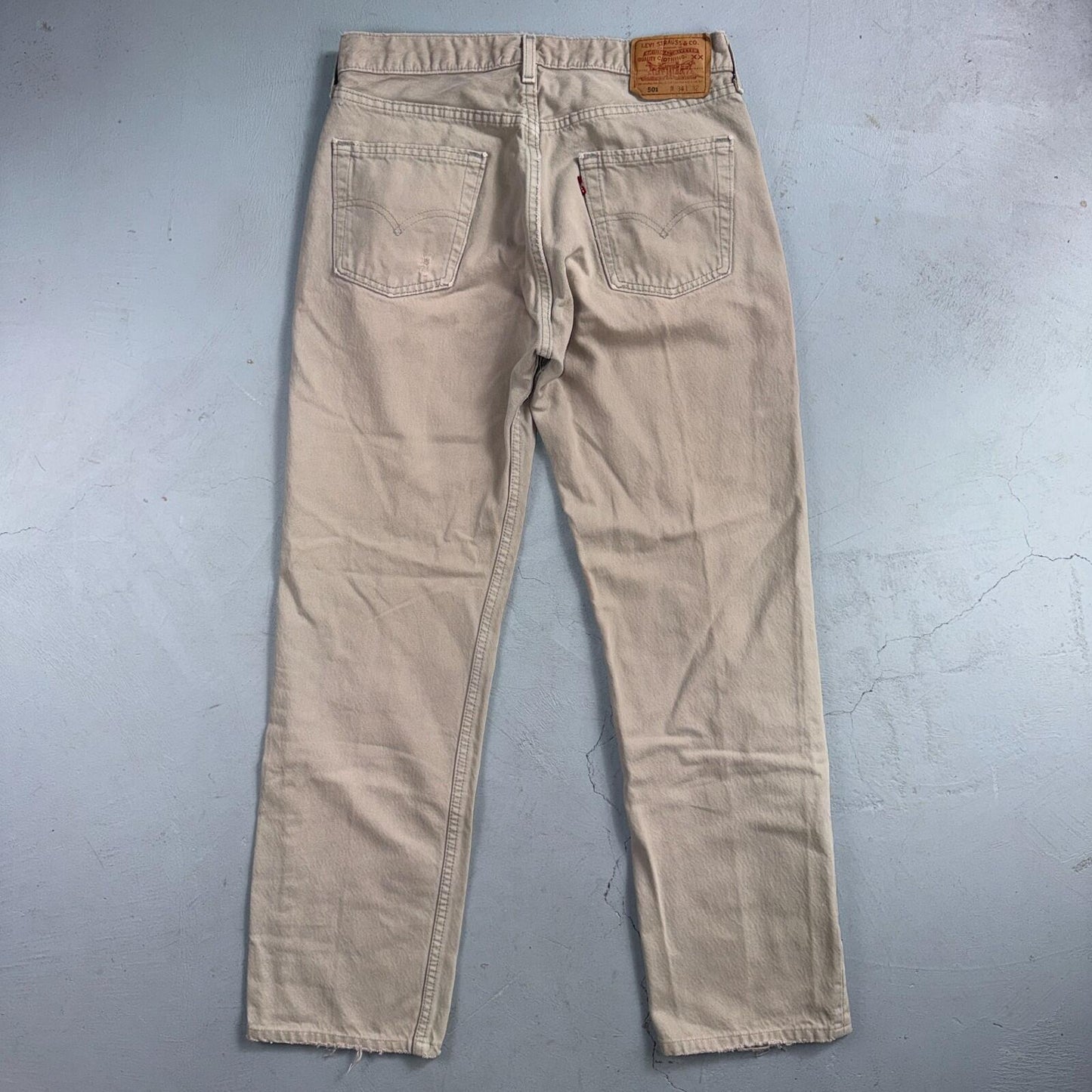 Levis 501 Vintage 90s USA XX Straight Leg Jeans Beige Light Wash 34x32 Act 31x29
