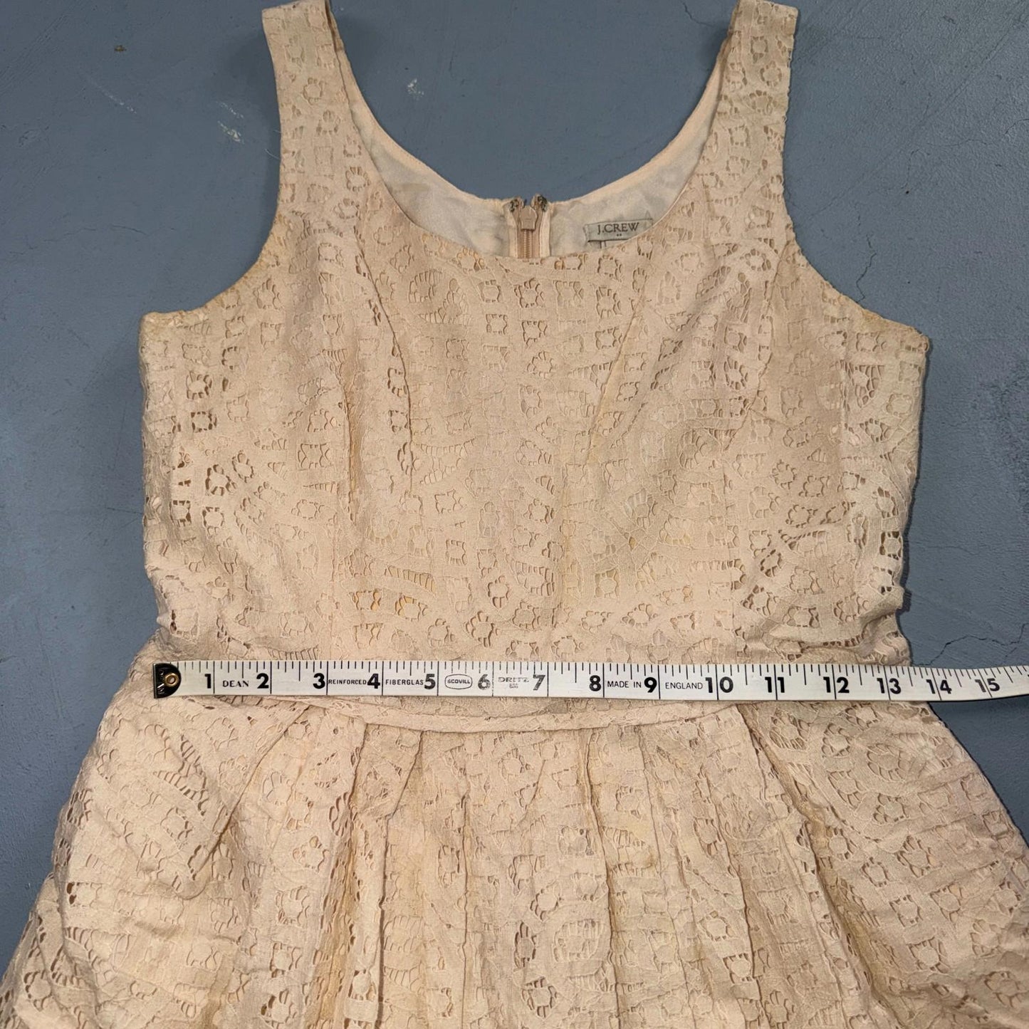 J Crew Lace Ivory Swirling Lace Pleated Sleeveless Dress Women's Size 4 Spring