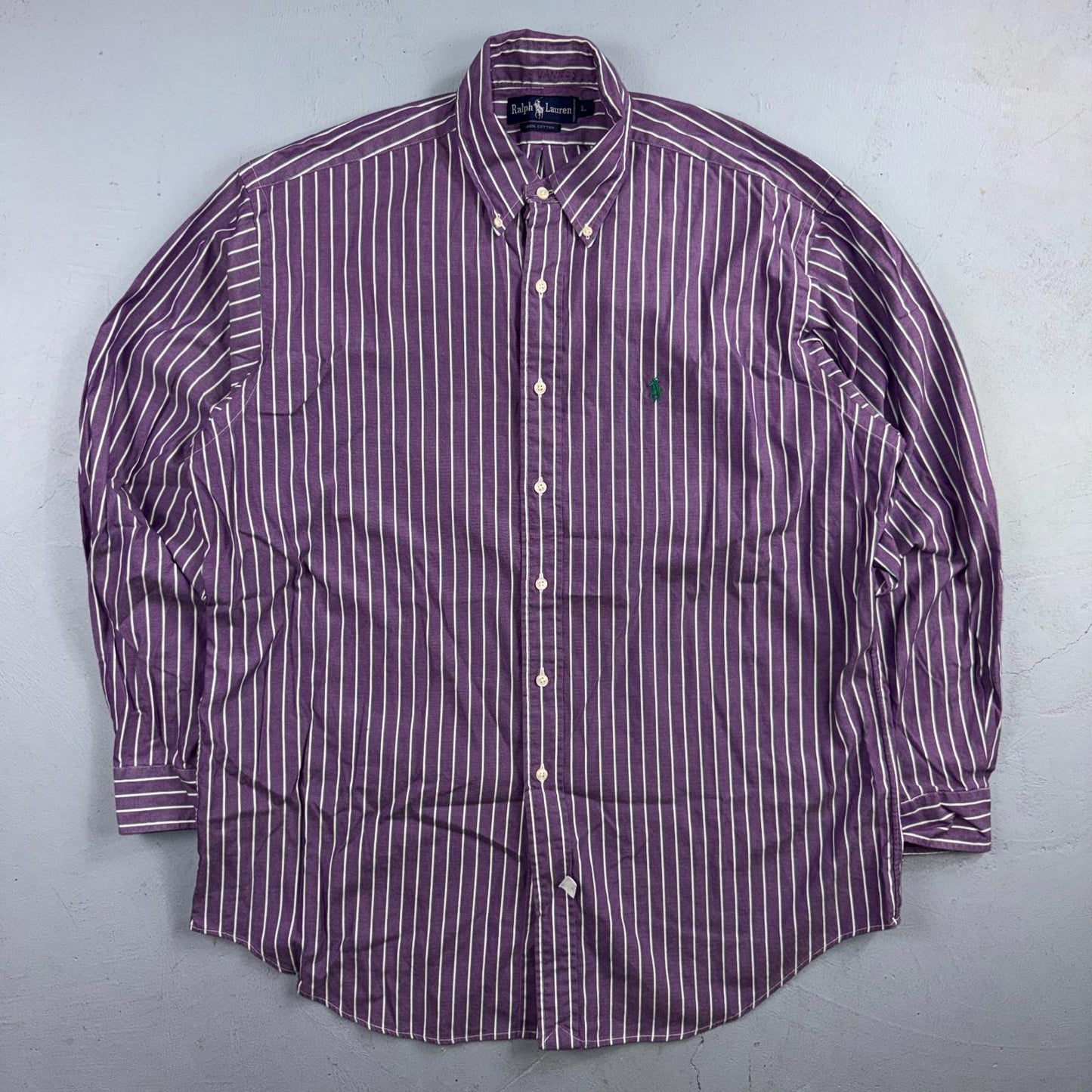 Polo Ralph Lauren VTG Shirt Mens Small Purple Poplin Cotton Striped Preppy