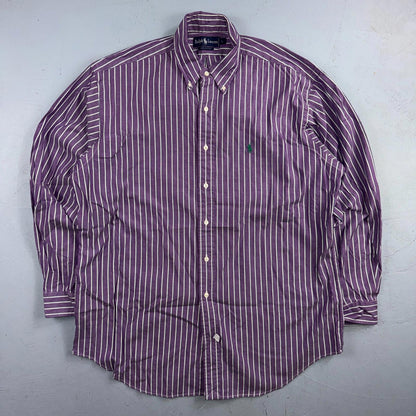 Polo Ralph Lauren VTG Shirt Mens Small Purple Poplin Cotton Striped Preppy