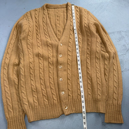Vintage 1970s Wool Cardigan Sweater Mens M Button Up Beige Tan 70s Fisherman
