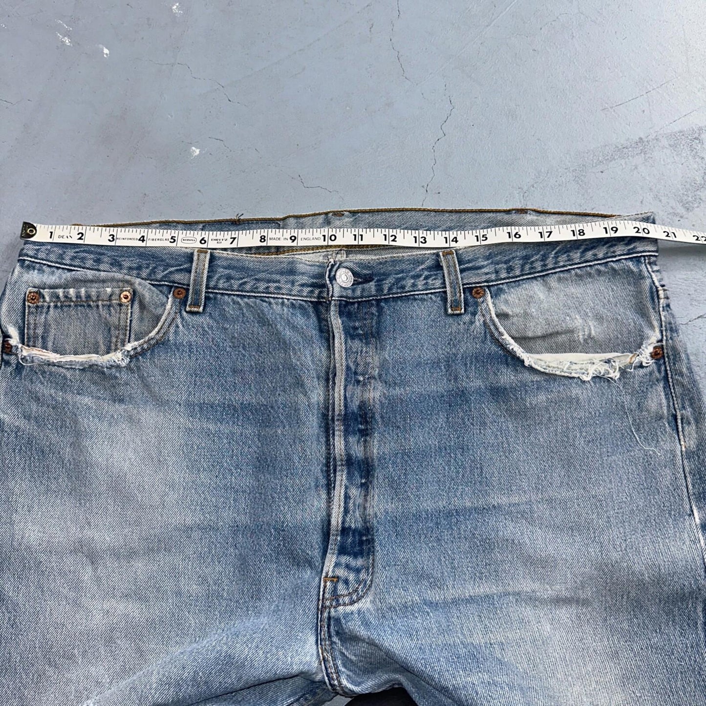 Levis 501 Vintage 90s USA XX Straight Leg Jeans Blue Light Wash 42x30 Act 41x26