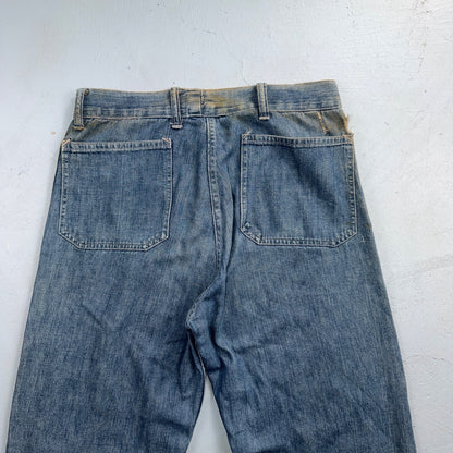 1940s WWII Navy Selvedge Denim Pants Seafarer Uniform Blue Jeans VTG 40s 30x28