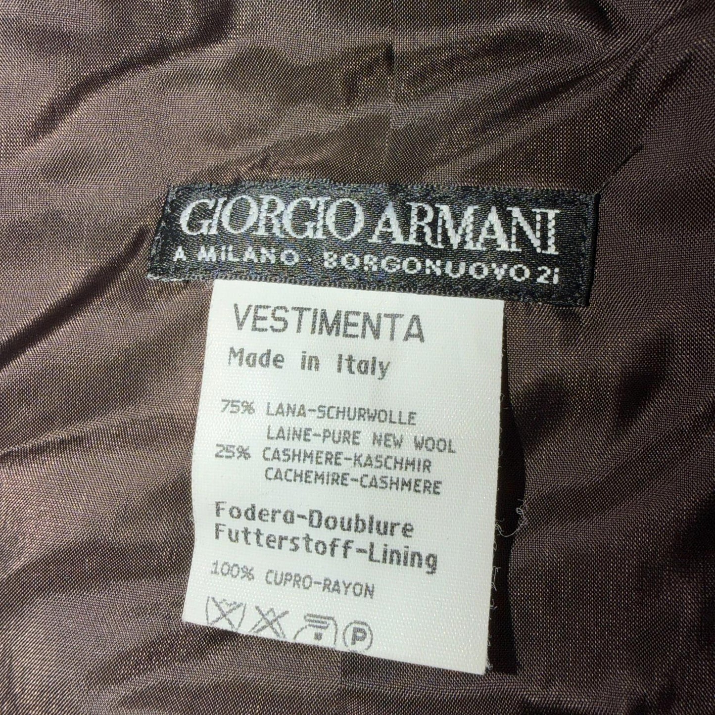 Giorgio Armani Jacket Women 42 VTG Brown Houndstooth V Neck Italy Cashmere Wool