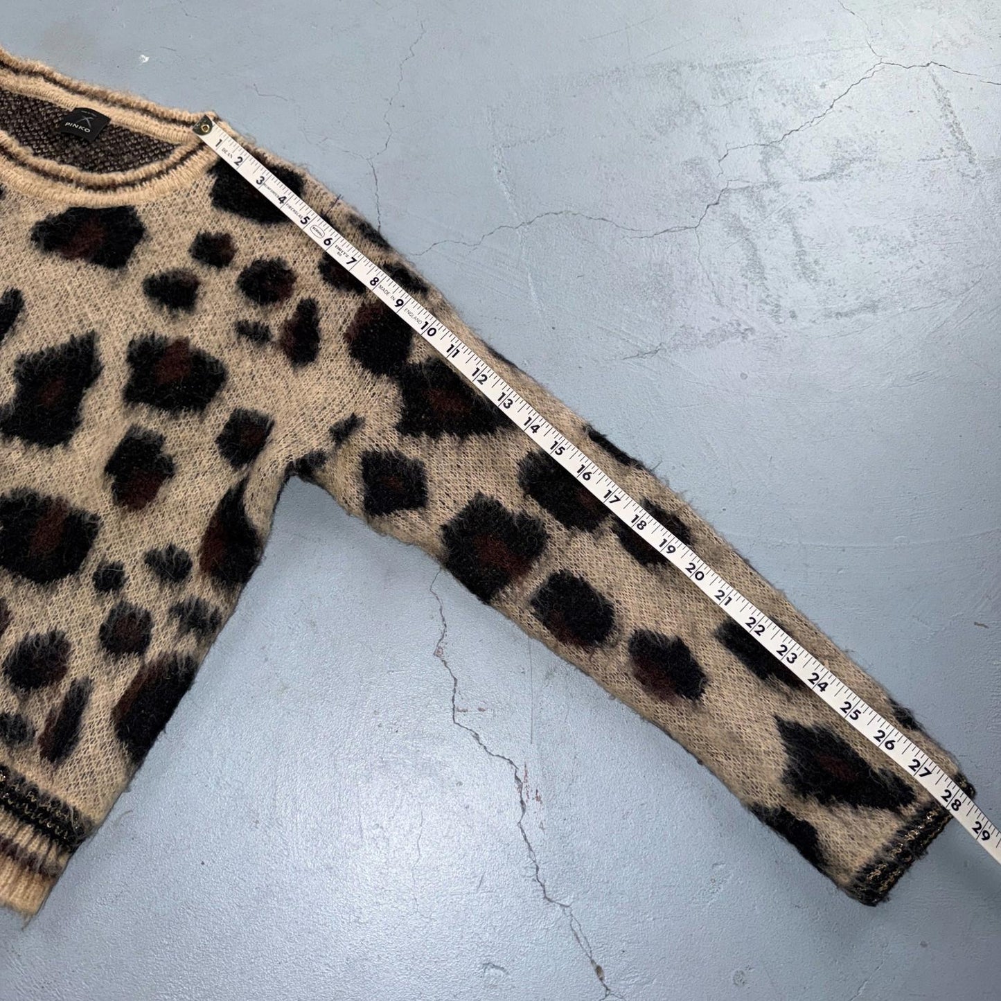Pinko Womens Bright Cheetah Mohair Wool Blend Long Sleeve Knit Sweater L Italy
