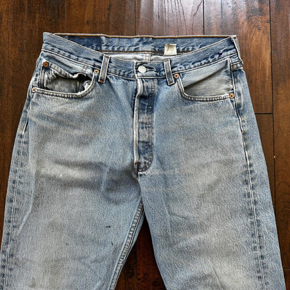 Levis 501 Vintage 90s Straight Leg XX Columbia Jeans 33x30 Light Wash Act 30x29