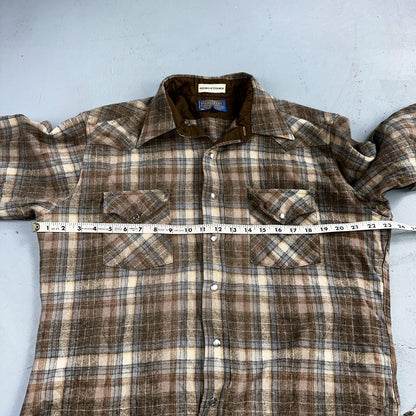 Pendleton VTG High Grade Western Wear Pearl Snap Wool Plaid Shirt Sz L Plaid 70s