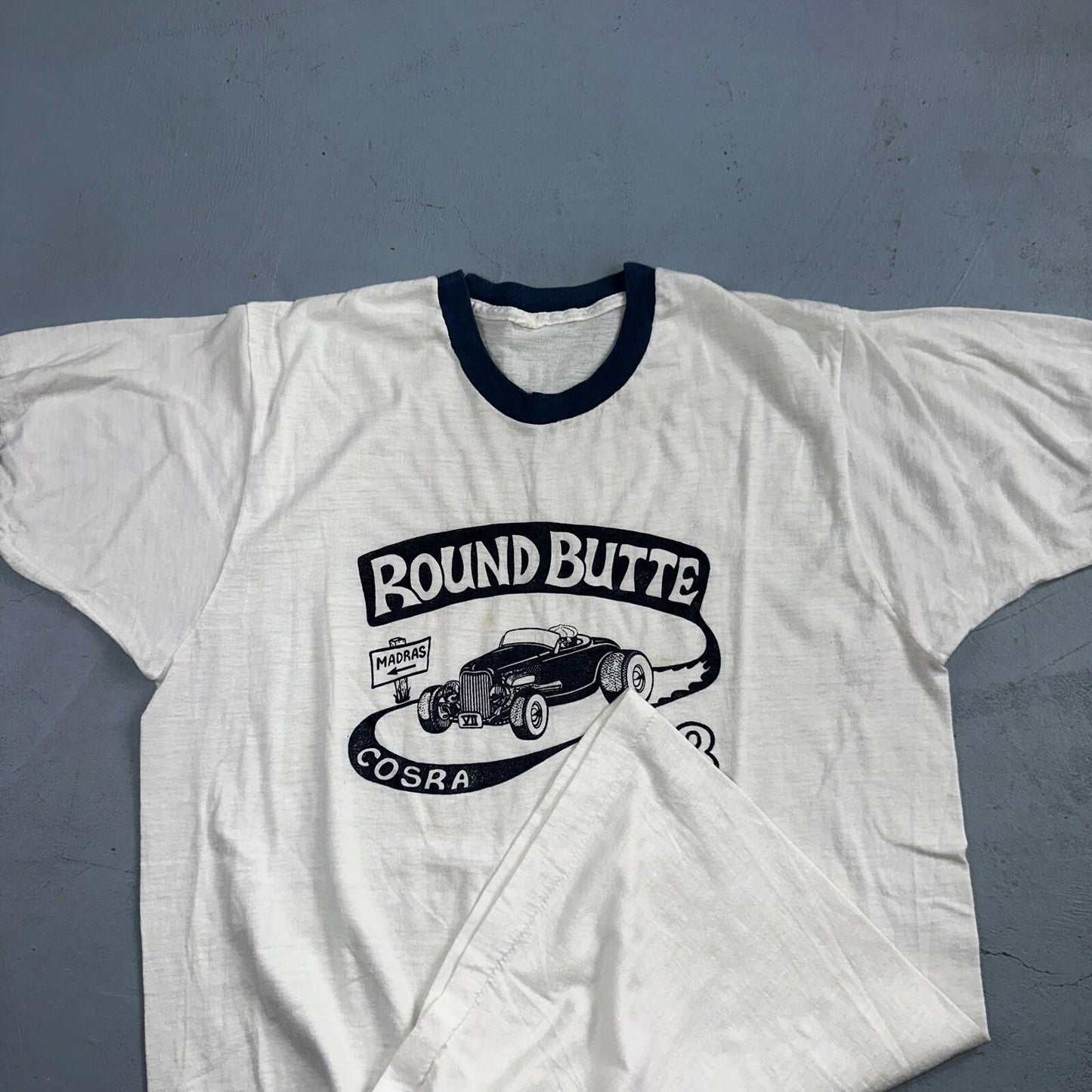Round Butte Oregon 1970s VTG T Shirt 1978 Rockabilly Ringer Cars Hot Rod PDX Art