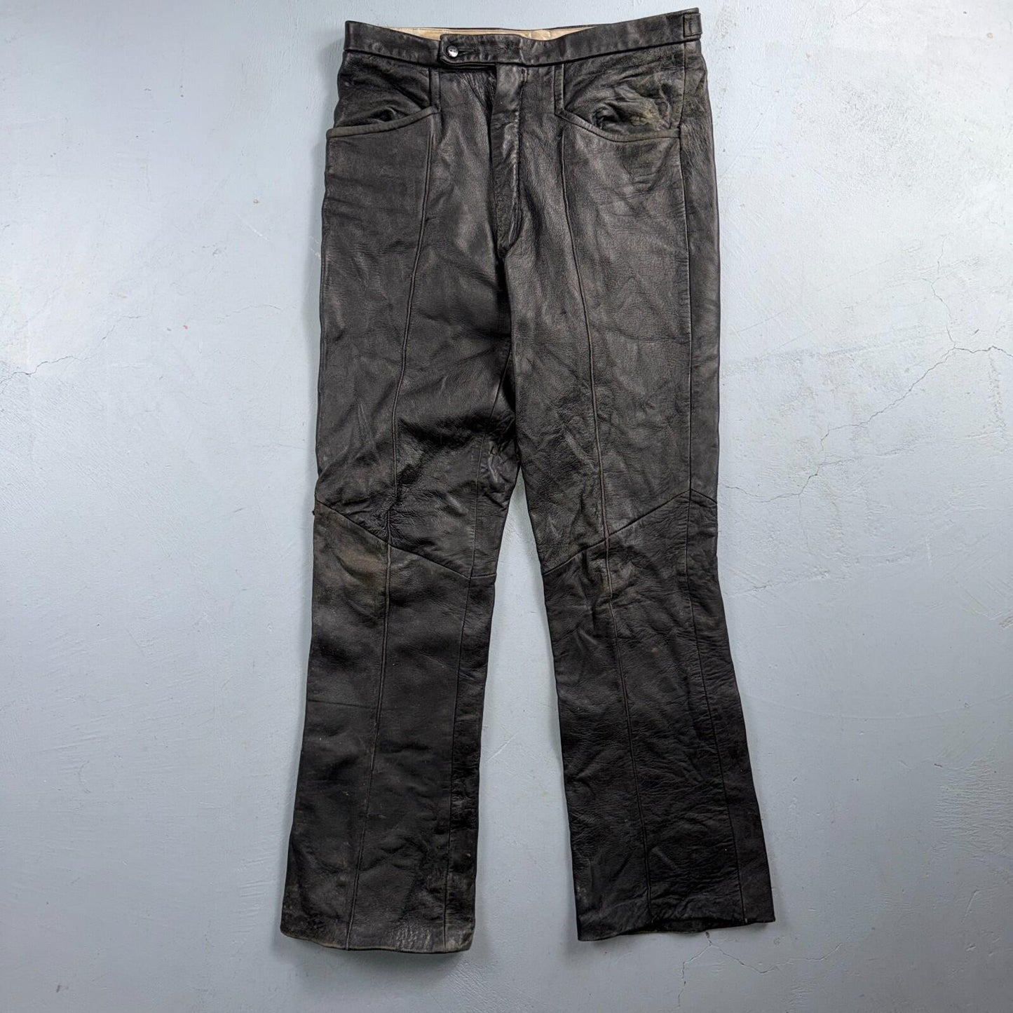 VTG 1950s 1960s Black Leather Motorcycle Pants 31x31 Rockabilly 50s 60s Buco Sty
