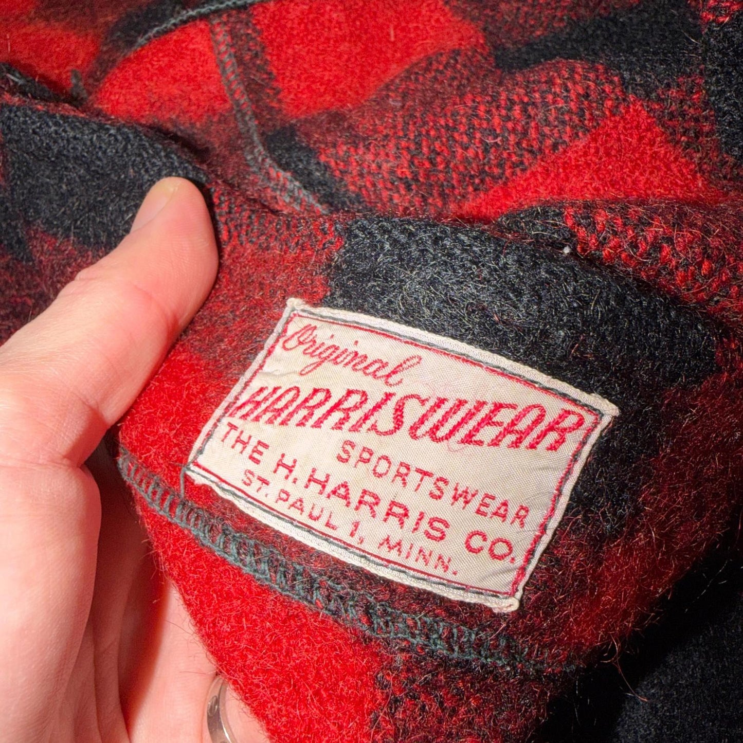 VTG 1950s Wool Buffalo Plaid Mackinaw Heavy Jacket Button Up Mohair Rockabilly