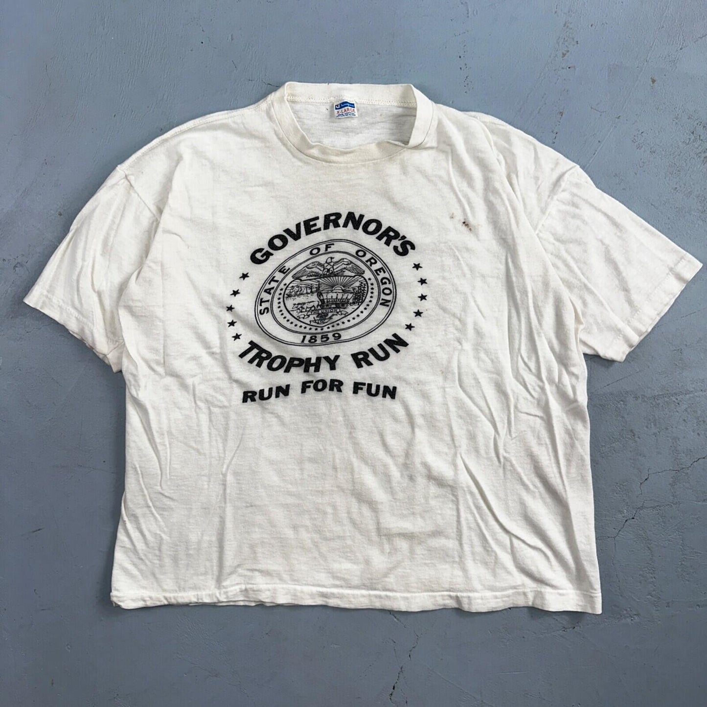 Oregon Champion XL Governors Trophy Run VTG T Shirt 1980s Blue Bar Single Stitch