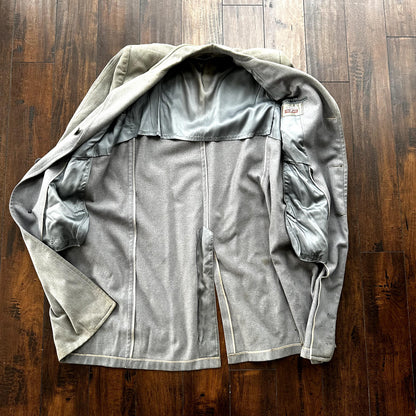 VTG 60s 50s Penneys Rockabilly Gray Wool Long Trench Coat Sz 40 Long Blazer