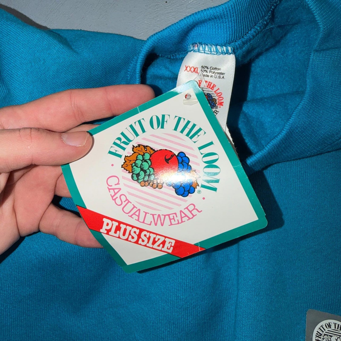 VTG FOTL Tags Sweatshirt Mens 3XL Blue Travel USA America Basic Deadstock