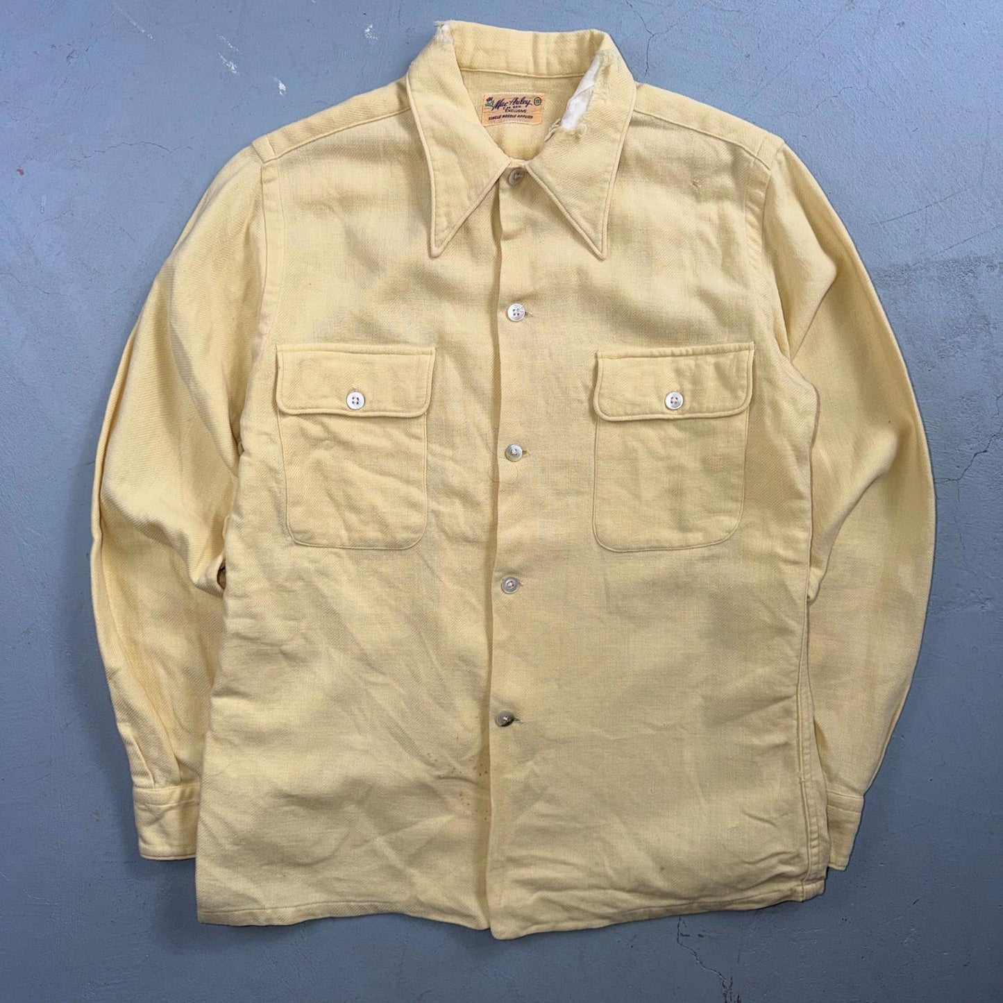 Vtg 50s Rockabilly Butter Yellow Board Shirt Shacket 2-Pocket Straight Hem S
