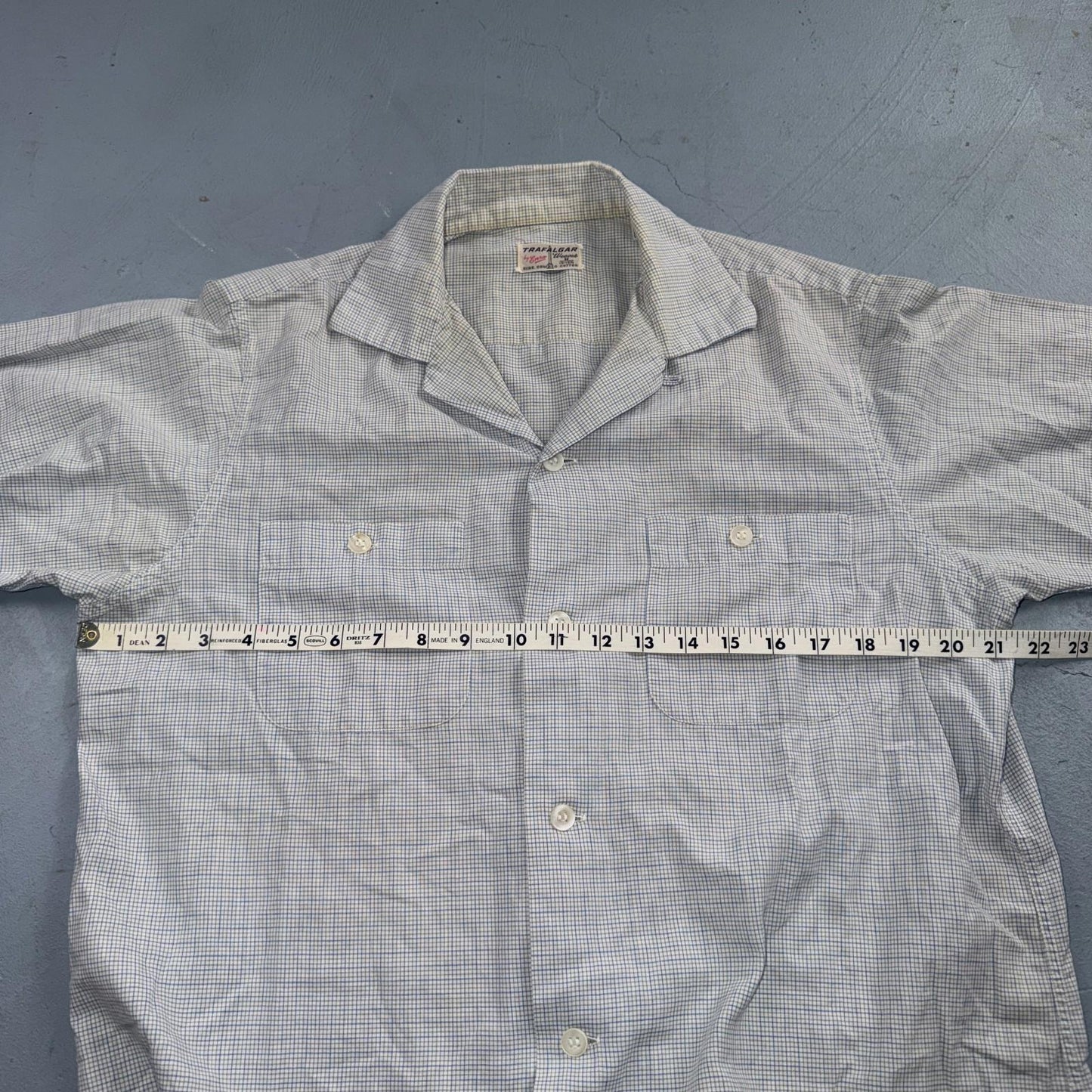 VTG 1950s Enro Trafalgar Loop Collar Button Up Shirt Cotton Rockabilly M Checker