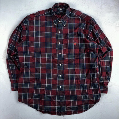 Vintage Polo Ralph Lauren Shirt Mens Large Red Blue Plaid Tilden Golf Crest