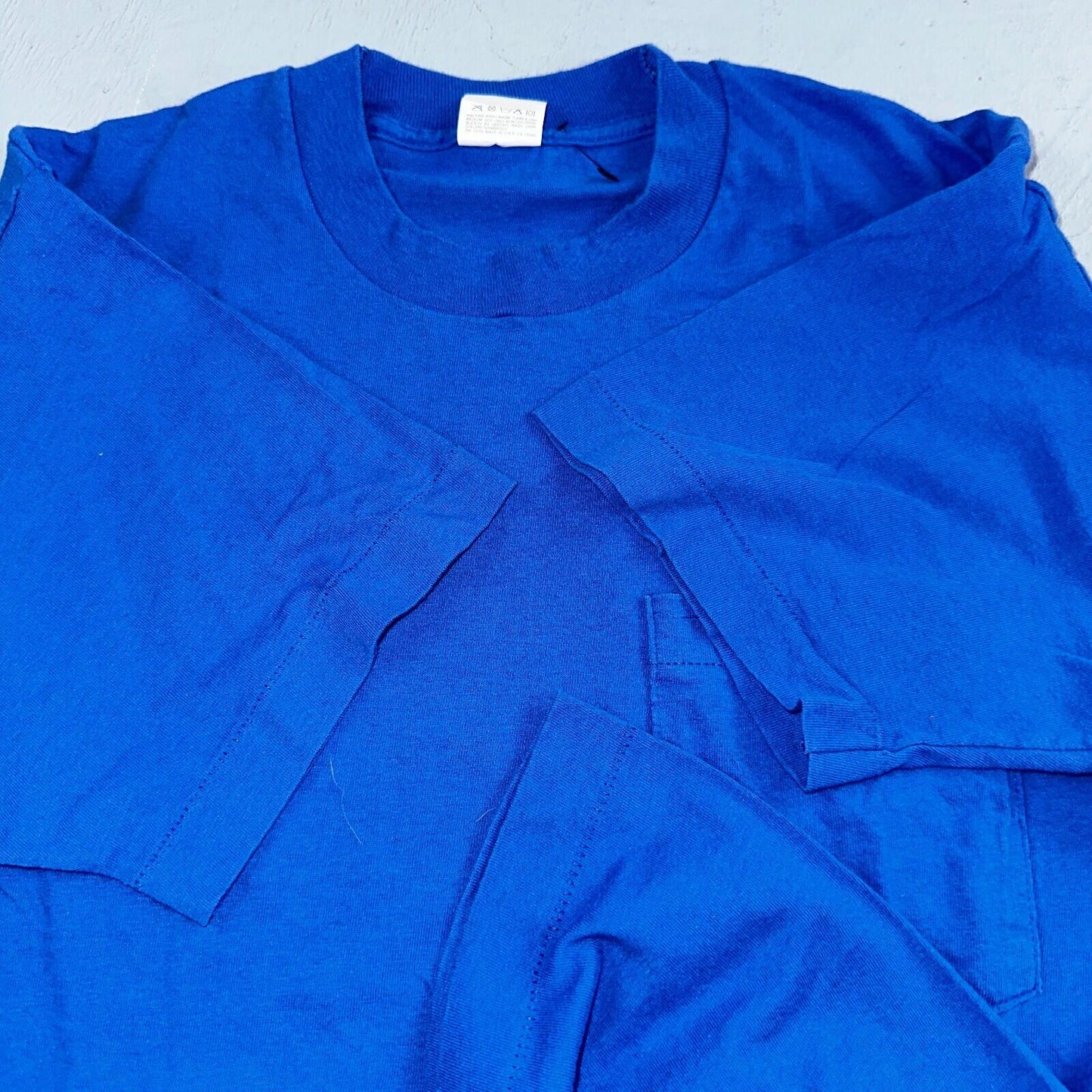 FOTL Blank 90s VTG T Shirt USA Pocket Blue Basic Simple Single Stitch Selvedge