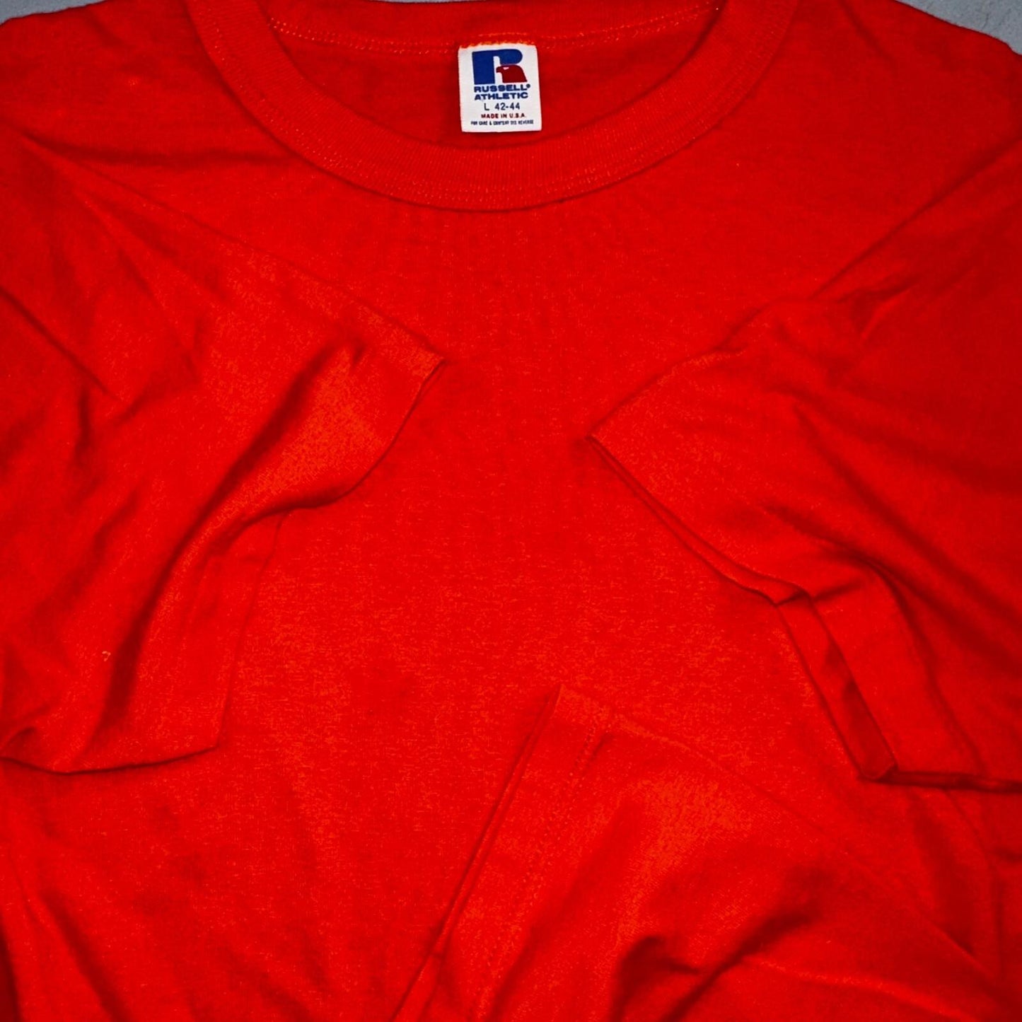 Russell Athletic USA VTG T Shirt 90s Blank Orange No Print Lot 1 Single Stitch