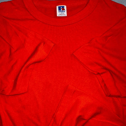Russell Athletic USA VTG T Shirt 90s Blank Orange No Print Lot 1 Single Stitch