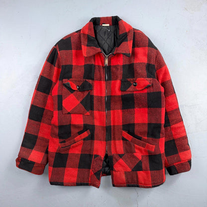 VTG 1960s 60s Cotton Buffalo Plaid Lined Insulated Zip Up Jacket Large Mackinaw