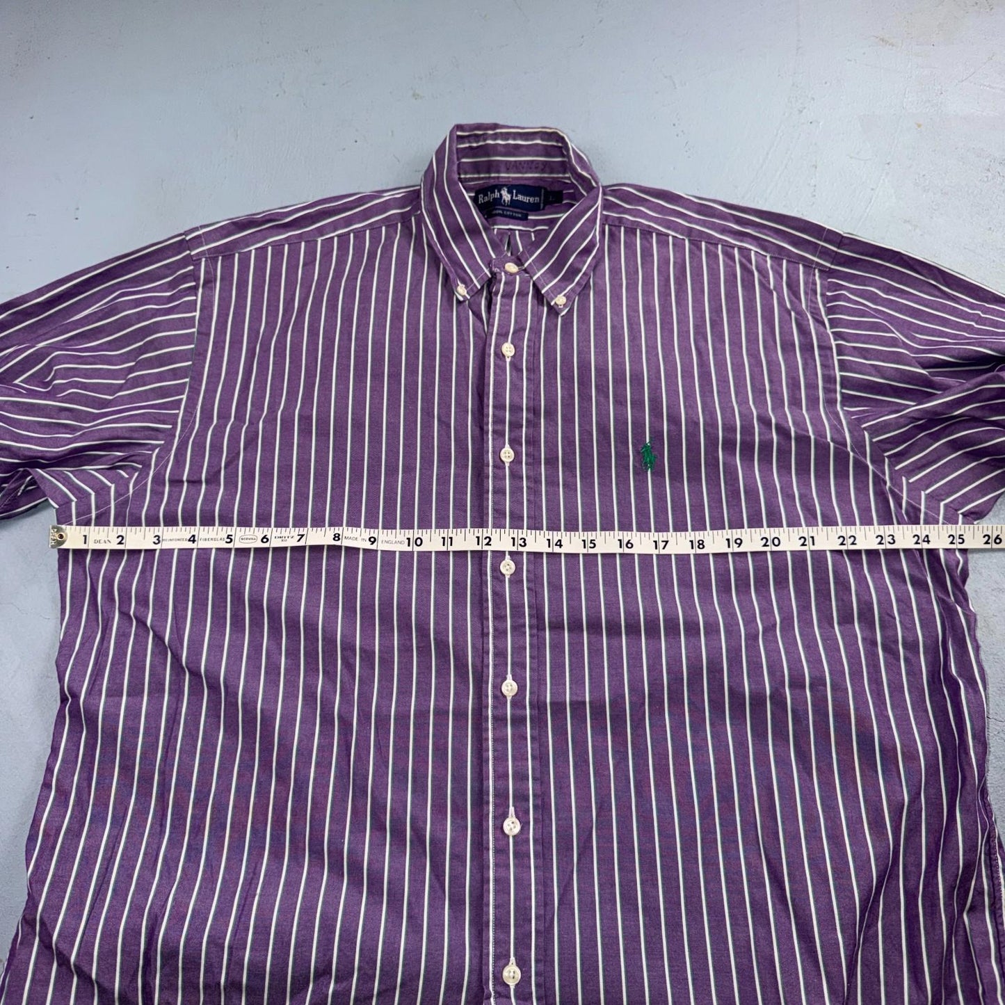 Polo Ralph Lauren VTG Shirt Mens Small Purple Poplin Cotton Striped Preppy