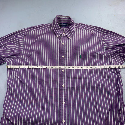 Polo Ralph Lauren VTG Shirt Mens Small Purple Poplin Cotton Striped Preppy