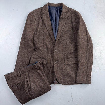 David Hart x GAP Brown Specked M Tweed Sport Coat Wool Silk Suit Pants 2PC 30x32