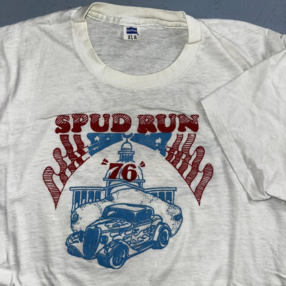 Spud Run USA 1970s VTG T Shirt 70s Rockabilly Hanes America Idaho Streetrod XL