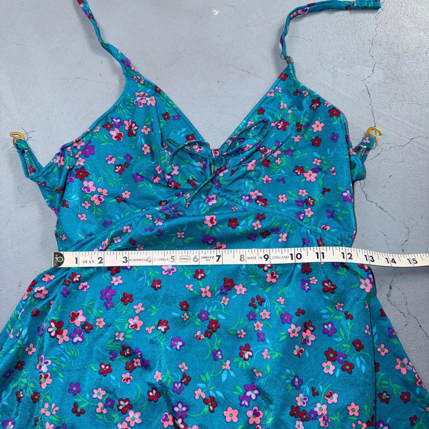 VTG Sears Hawaiian Fashion Colorful 1 Piece Swimsuit Sz 16 1970s Blue Floral