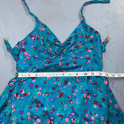 VTG Sears Hawaiian Fashion Colorful 1 Piece Swimsuit Sz 16 1970s Blue Floral