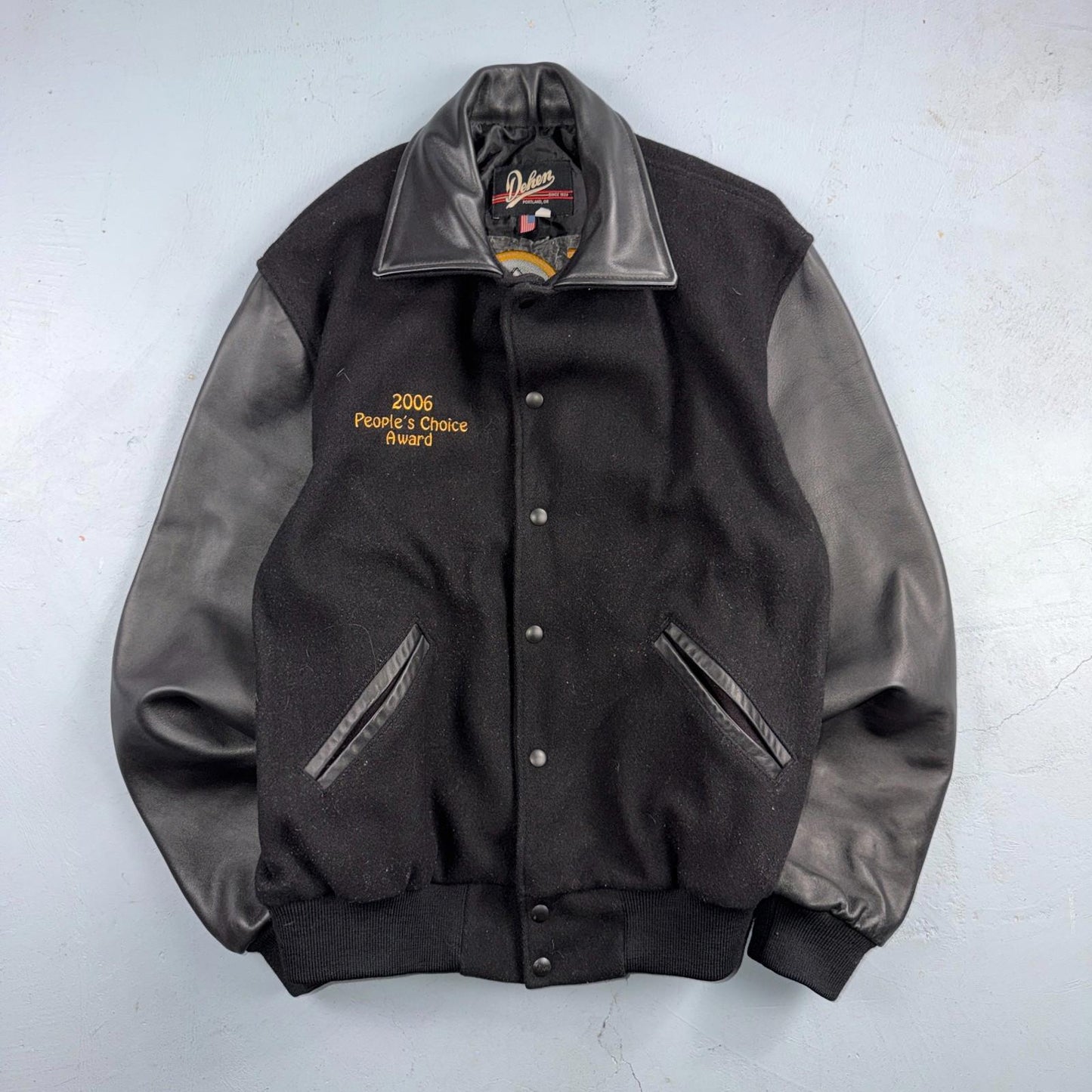 VTG Dehen Varsity Letterman Jacket Size Large Wool Leather Detroit Oregon Cars