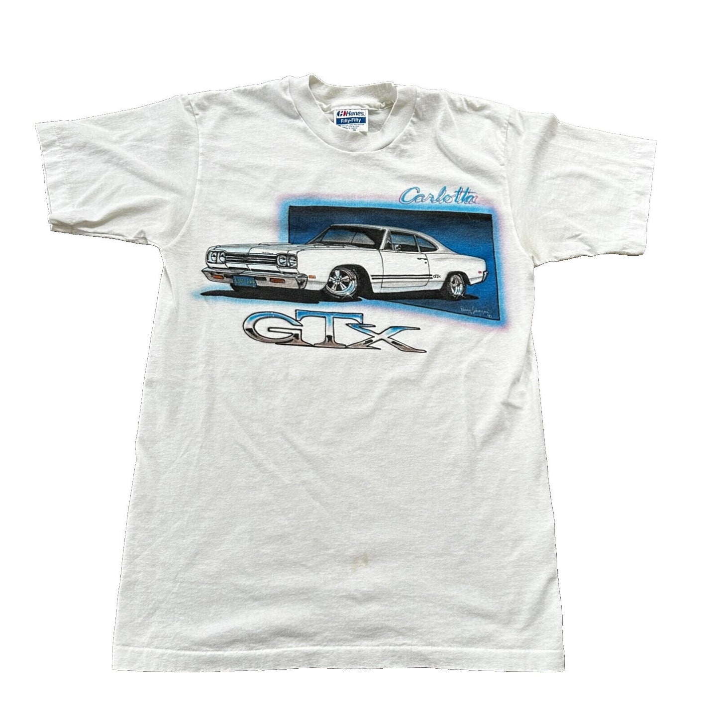 GTX 1969 Plymouth VTG T Shirt Airbursh Hanes USA Single Stitch Carlotta 90s