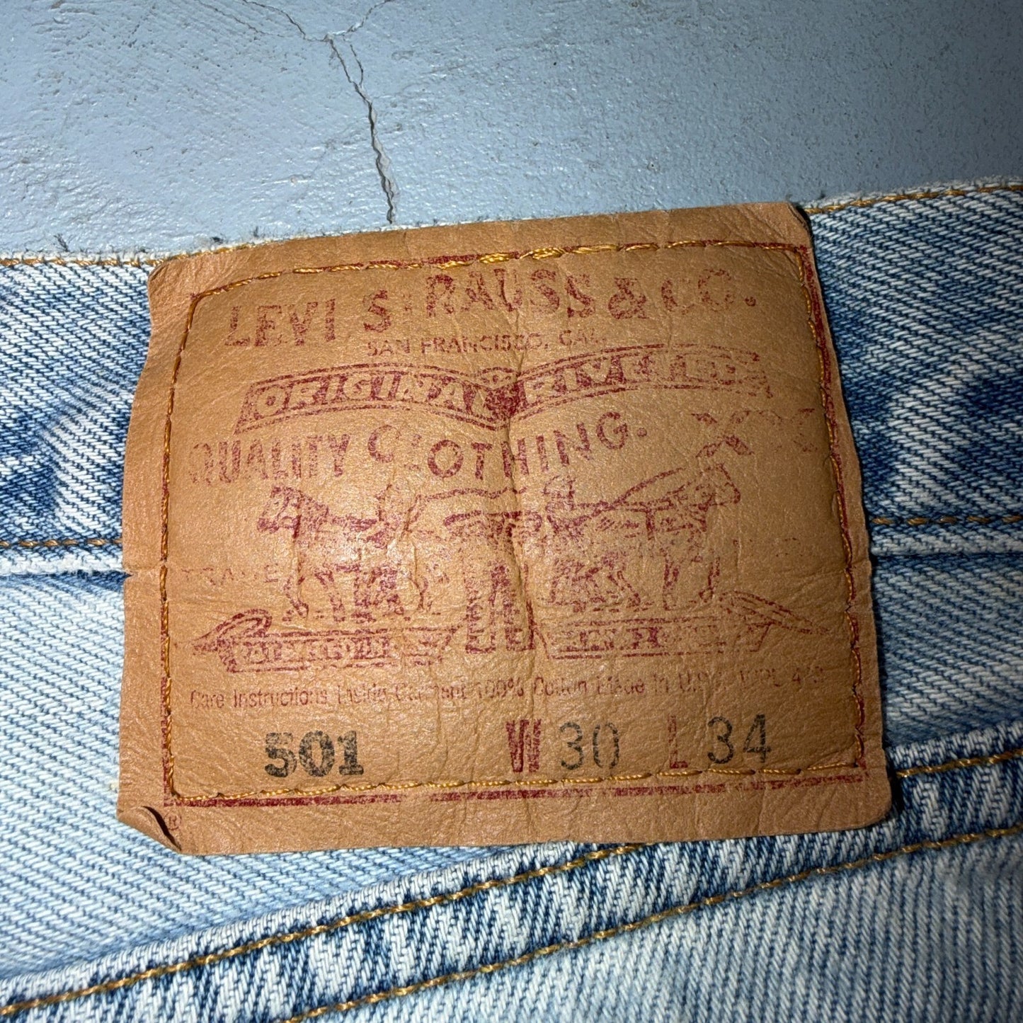 Levis 501 Vintage 90s USA XX Straight Leg Jeans Blue Light Wash 30x34 Act 29x32