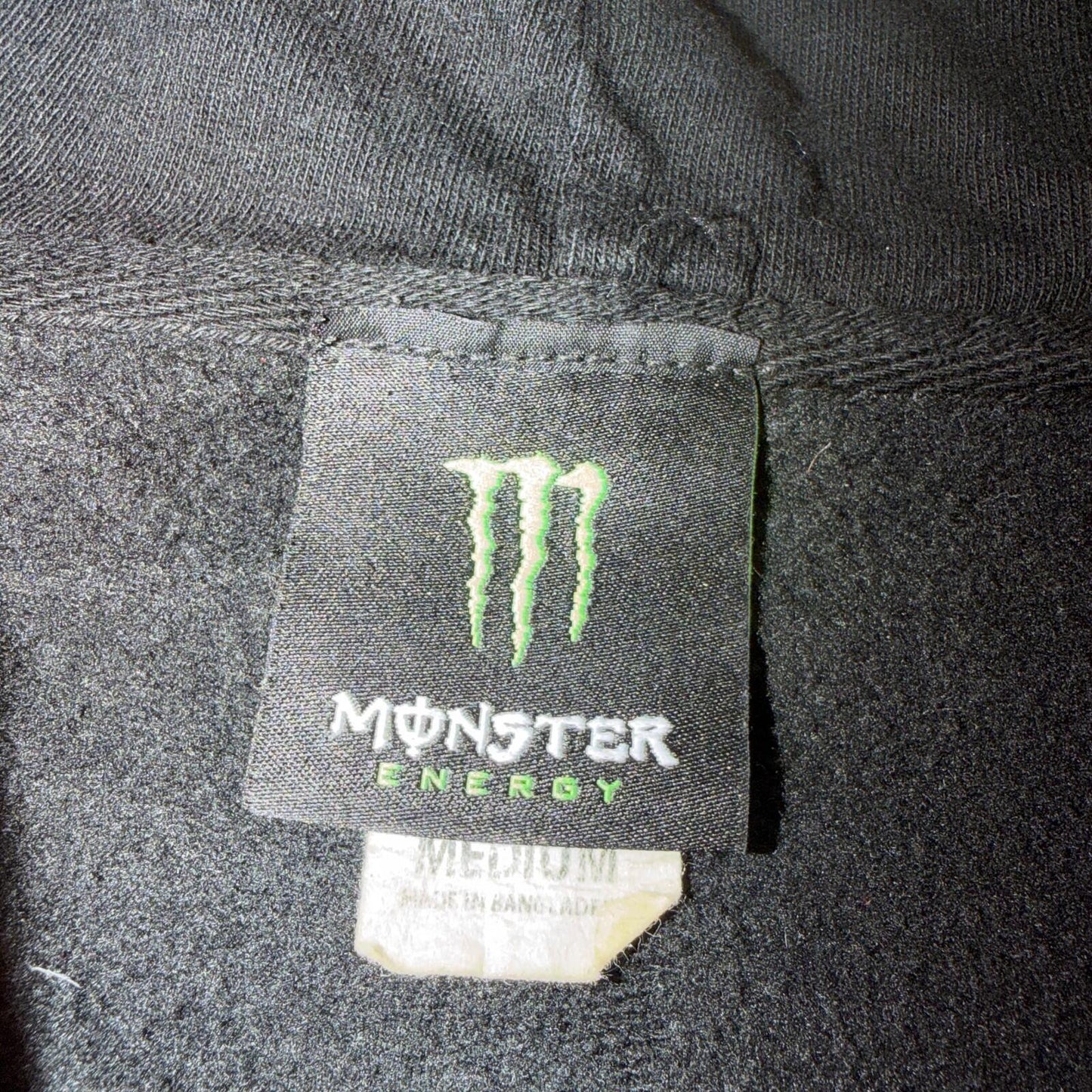 Vintage Y2K Monster Energy Zip Up Hoodie Sweatshirt Mens Medium Black Grunge