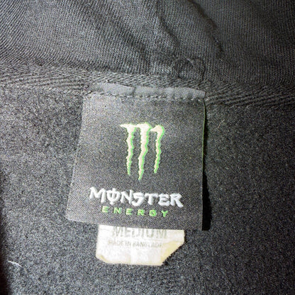 Vintage Y2K Monster Energy Zip Up Hoodie Sweatshirt Mens Medium Black Grunge